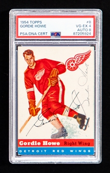 1954-55 Topps Signed Hockey Card #8 HOFer Gordie Howe (Card Graded PSA 4) (PSA/DNA Certified Authentic Autograph - Autograph Graded 8)