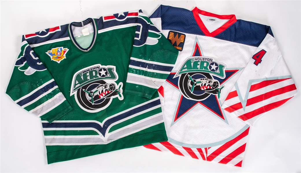 Todd Harkins 1994-95 and Brett Harkins 2000-01 IHL Houston Aeros Game-Worn Jerseys 