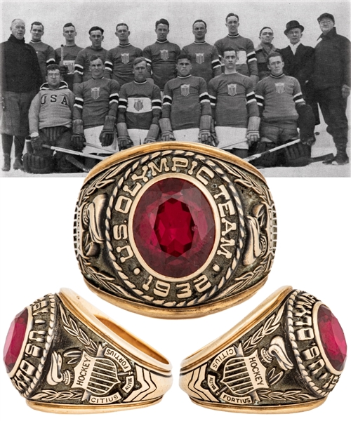 Douglas Newton Everetts 1932 Winter Olympics US Olympic Hockey Team 10K Gold Commemorative Ring