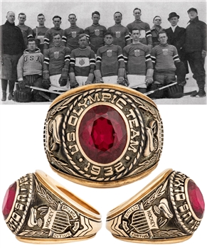 Douglas Newton Everetts 1932 Winter Olympics US Olympic Hockey Team 10K Gold Commemorative Ring