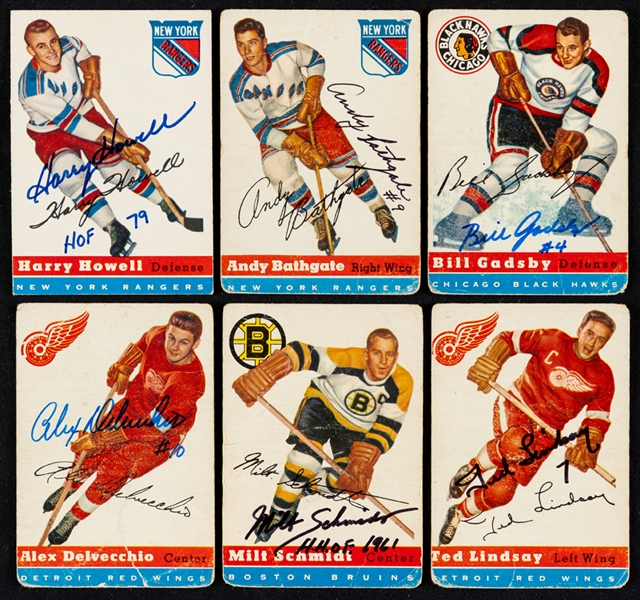 1954-55 Topps Signed Hockey Card Partial Set (37/60) - Includes Deceased HOFers Howell, Kelly, Bathgate, Gadsby, Flaman, Pronovost, Lindsay, Schmidt & Laprade