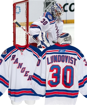 Henrik Lundqvists 2008-09 New York Rangers "NHL Premiere Prague" Game-Worn First Period Jersey with LOA - Photo-Matched!