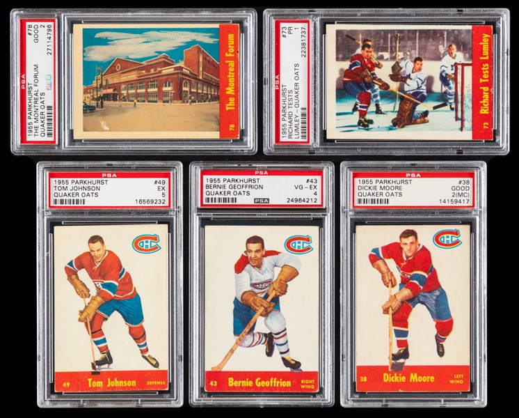 1955-56 Parkhurst Quaker Oats Hockey Cards (25) Including 13 PSA-Graded Examples