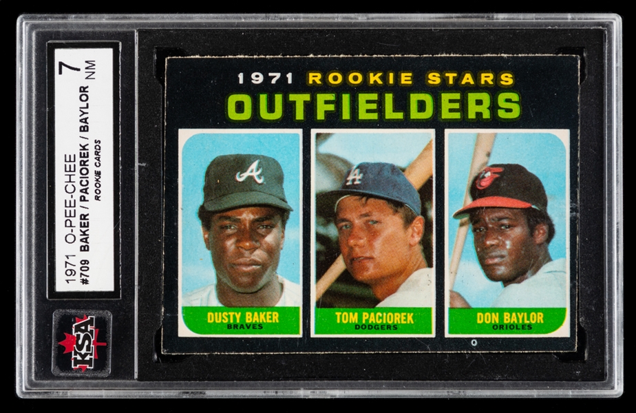 1971 O-Pee-Chee Baseball Card #709 Rookie Stars Dusty Baker/Tom Paciorek/Don Baylor - Graded KSA 7