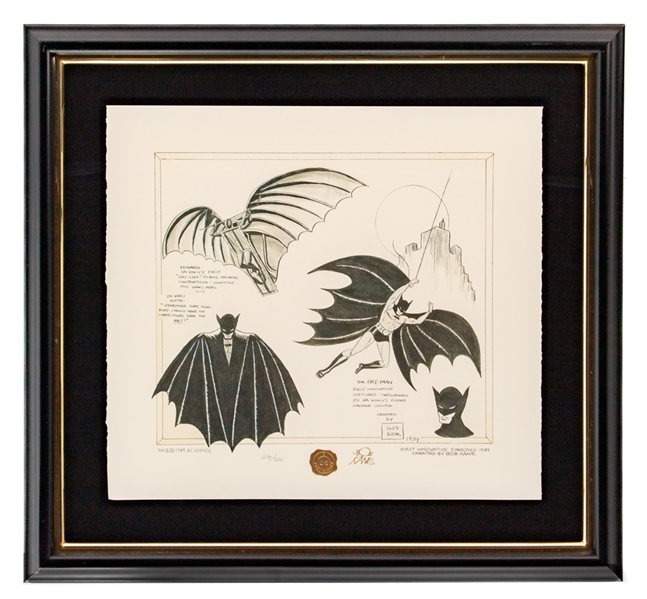 Batman 1939 (1989) Bob Kane / Leonardo Da Vinci Framed Limited-Edition Print Signed by Kane with COA (24 1/2" x 26")