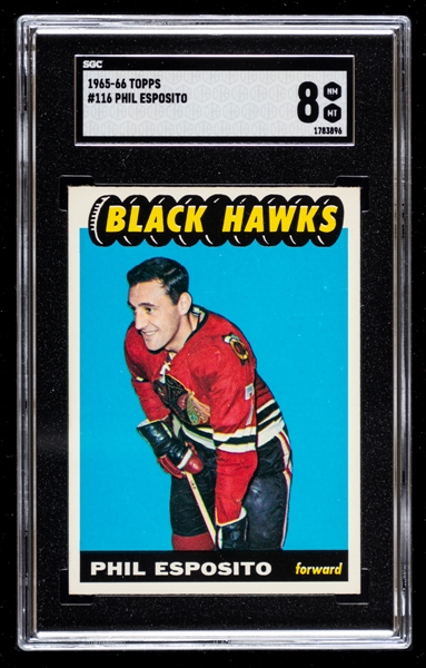 1965-66 Topps Hockey Card #116 HOFer Phil Esposito Rookie - Graded SGC 8