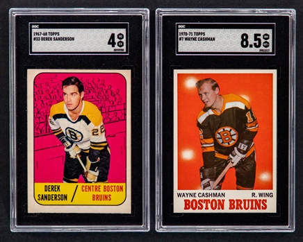 1967-68 Topps Hockey Card #33 Derek Sanderson Rookie (Graded SGC 4) and 1970-71 Topps Hockey Card #7 Wayne Cashman Rookie (Graded SGC 8.5)