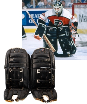 Ron Hextalls Mid-1990s Philadelphia Flyers Game-Worn Vaughn Legacy Goalie Pads