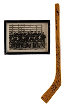 Regina Rangers 1940-41 Allan Cup Champions Photo and Mini Team-Signed Stick (Barry Meisel Collection)
