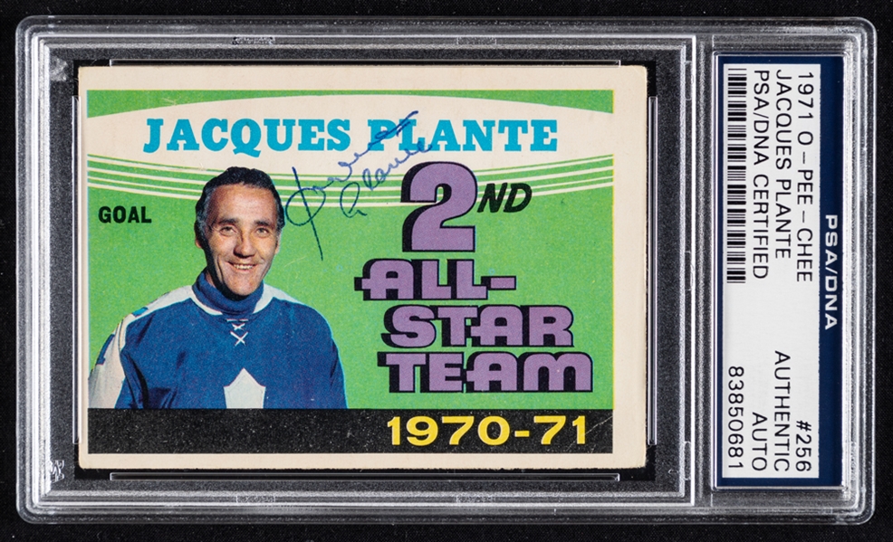 1971-72 O-Pee-Chee Signed Hockey Card #256 Deceased HOFer Jacques Plante (PSA/DNA Certified Authentic Autograph) 