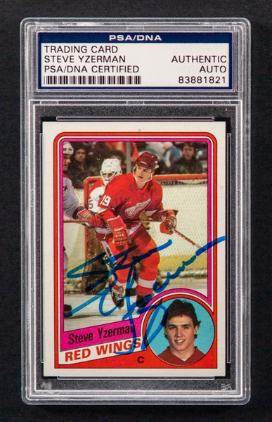1984-85 Topps Signed Hockey Card #49 HOFer Steve Yzerman Rookie (PSA/DNA Certified Authentic Autograph) 
