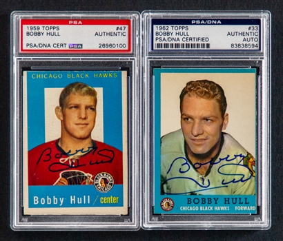 1959-60 Topps and 1962-63 Topps Bobby Hull Signed Hockey Cards (PSA/DNA Certified Authentic Autographs) 