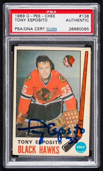 1969-70 O-Pee-Chee Signed Hockey Card #138 Deceased HOFer Tony Esposito Rookie (PSA/DNA Certified Authentic Autograph) 