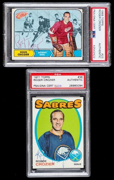 1968-69 and 1971-72 Topps Signed Hockey Cards of Roger Crozier (Both PSA/DNA Certified Authentic Autographs)