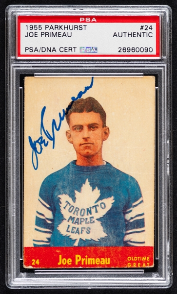 1955-56 Parkhurst Signed Hockey Card #24 Deceased HOFer Joe Primeau (PSA/DNA Certified Authentic Autograph) 