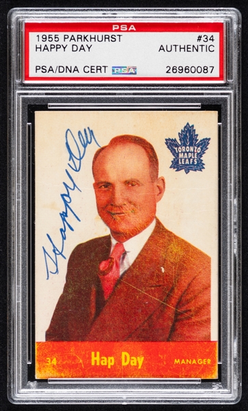 1955-56 Parkhurst Signed Hockey Card #34 Deceased HOFer Happy Day (PSA/DNA Certified Authentic Autograph) 