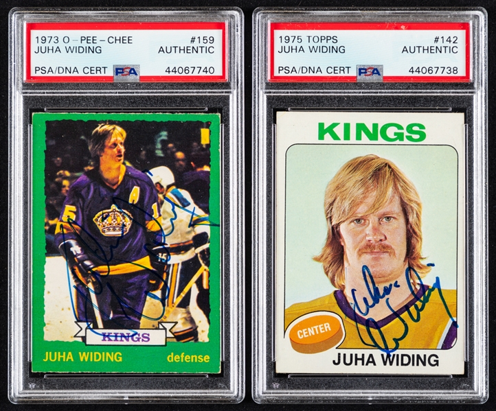 1973-74 O-Pee-Chee and 1975-76 Topps Signed Hockey Cards of Juha Widing (PSA/DNA Certified Authentic Autographs) 