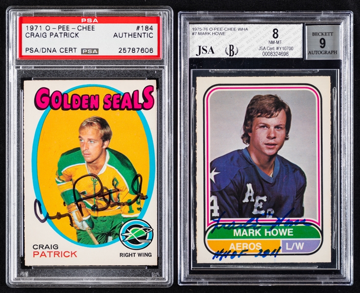 1975-76 O-Pee-Chee WHA Signed Hockey Card #7 HOFer Mark Howe and 1971-72 OPC #184 HOFer Craig Patrick (JSA/Beckett and PSA/DNA Certified Authentic Autographs)