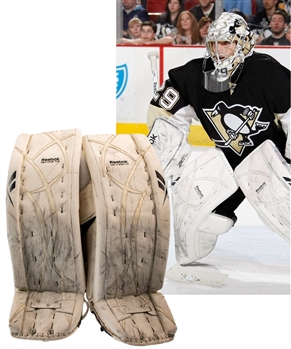 Marc-Andre Fleury’s 2009-10 Pittsburgh Penguins Reebok Revoke PZ Game-Worn Pads with Team COA - Photo-Matched!