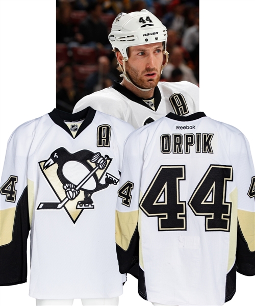 Brooks Orpiks 2011-12 Pittsburgh Penguins Game-Worn Alternate Captains Jersey with Team COA and JerseyTRAX LOA Plus Document - Photo-Matched!