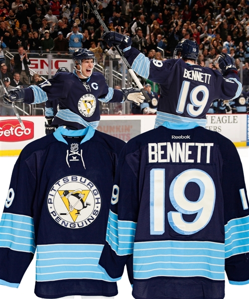 Beau Bennetts 2012-13 Pittsburgh Penguins "1st NHL Goal and Point" Game-Worn Rookie Season Third Jersey with Team COA and JerseyTRAX Document - Photo-Matched!