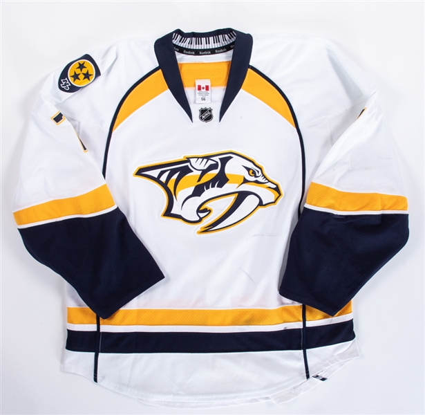 Matt Cullens 2013-14 Nashville Predators Signed Game-Worn Jersey with Team COA - Team Repairs! - Photo-Matched! 