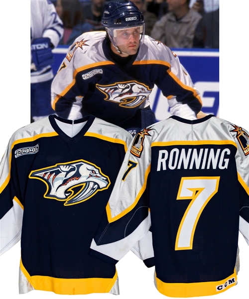 Cliff Ronnings 1999-2000 Nashville Predators Game-Worn Jersey with Team COA - 2000 Patch! - Team Repairs! - Photo-Matched!