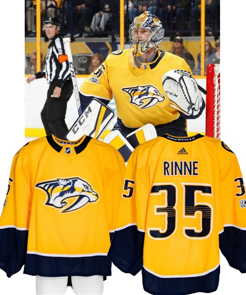 Pekka Rinnes 2017-18 Nashville Predators Game-Worn Home Jersey with LOA - NHL Centennial Patch! - Vezina Trophy Season! - Photo-Matched!