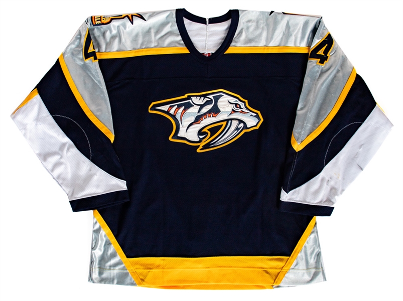 Mark Eatons 2001-02 Regular Season and 2002-03 Pre-Season Nashville Predators Game-Worn Jersey with COA - Photo-Matched!