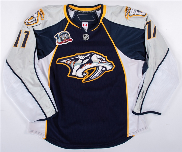 David Legwands 2007-08 Nashville Predators Game-Worn Regular Season and Playoffs Jersey - 10th Season Patch! 