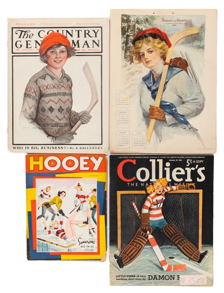 Collection of Womens Hockey Vintage Publications and Postcards