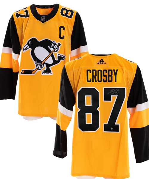 Sidney Crosby Signed 2018-19 Pittsburgh Penguins Adidas Pro Gold Captains Third Jersey with Frameworth COA