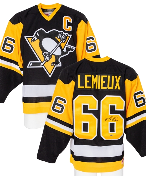 Mario Lemieux Black Throwback Signed Pittsburgh Penguins Captains Jersey (Steiner COA)