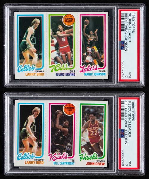 1980-81 Topps Basketball Near Complete Card Set (129/176) Including PSA-Graded Cards: Scoring Leader Bird Rookie/Erving/Johnson Rookie (PSA 7) and Rebounding Leader Bird Rookie/Cartwright/Drew (PSA 7)