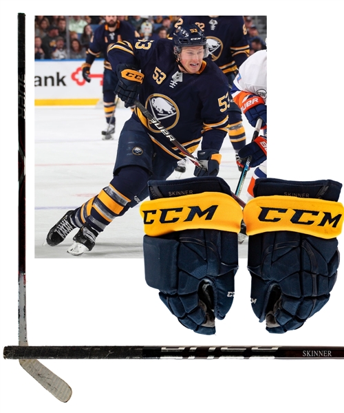 Jeff Skinners 2018-19 Buffalo Sabres Game-Used/Worn CCM Pro Gloves and Bauer Vapor 1X Lite Stick - Both Photo-Matched! - Wore Gloves for His 40th Goal of the Season!