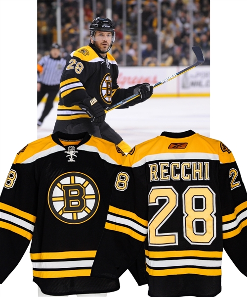 Mark Recchis 2008-09 Boston Bruins Regular Season and Playoffs Game-Worn Jersey with LOA - Photo-Matched! 