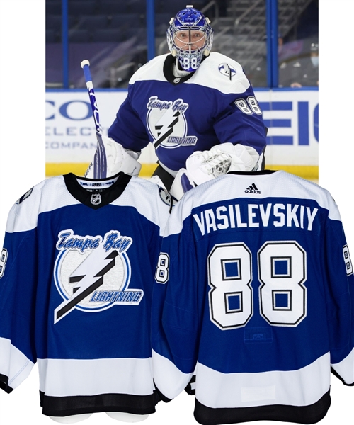 Andrei Vasilevkiys 2020-21 Tampa Bay Lightning Reverse-Retro Game-Worn with Team COA - Photo-Matched! 