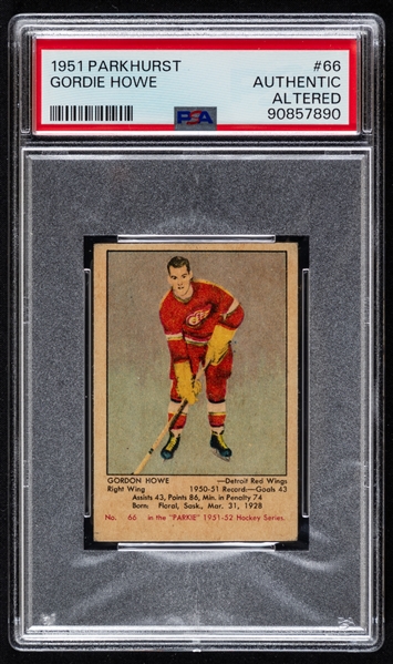 1951-52 Parkhurst Hockey Card #66 HOFer Gordie Howe Rookie – Graded PSA Authentic Altered