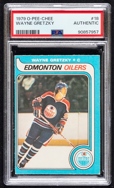 1979-80 O-Pee-Chee Hockey Card #18 HOFer Wayne Gretzky Rookie - Graded PSA Authentic