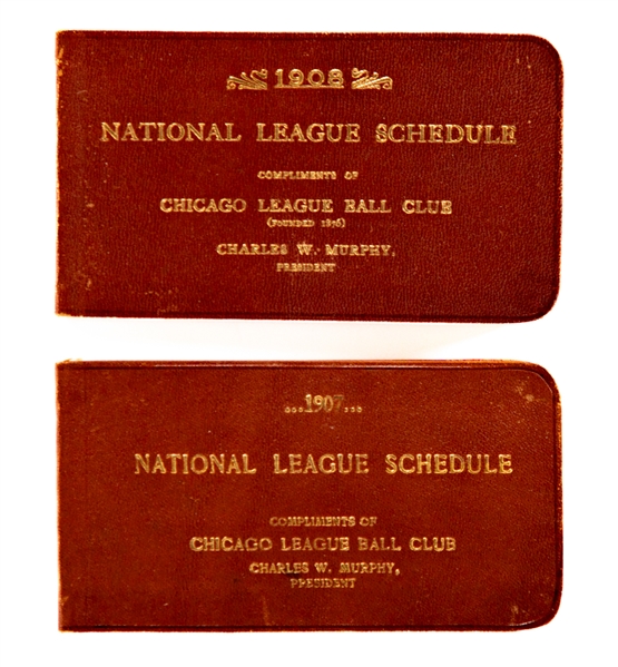 Chicago Cubs 1907 and 1908 World Champions Leather Bound Schedules from Club President Charles Murphy