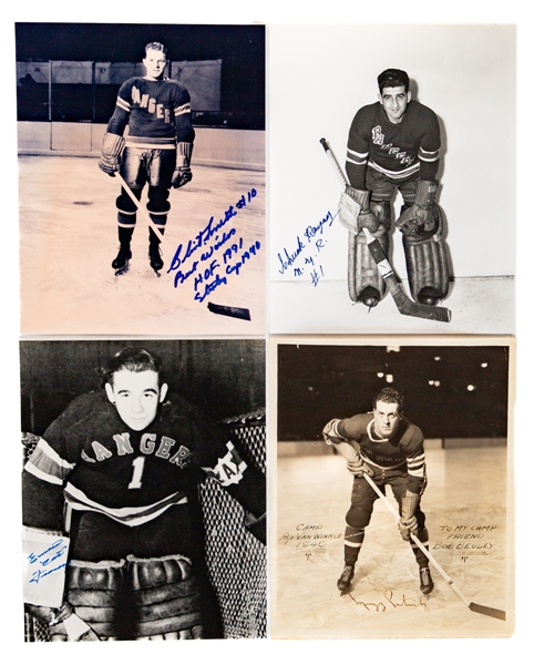 New York Rangers Signed Photos (7) Including Deceased HOFers Clint Smith, Chuck Rayner, Emile Francis and Edgar Laprade and Vintage-Signed Photo of Muzz Patrick