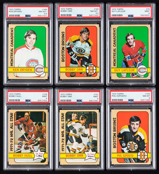 1972-73 Topps Hockey Complete 176-Card Set with 94 PSA-Graded Cards - 86 Cards Graded PSA NM-MT 8 or Better Including 54 Cards Graded PSA MINT 9 and 4 Cards Graded PSA GEM MT 10!