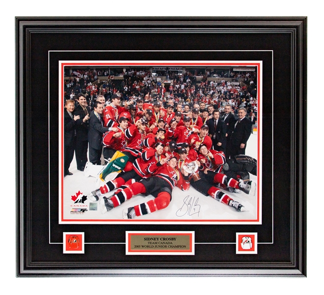 Sidney Crosby Team Canada 2005 World Junior Championship Signed "Team Celebration" Framed Photo with Frameworth COA (27" x 29 1/2")