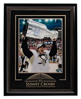 Sidney Crosby Pittsburgh Penguins "Raise Cup - Close Up" Signed Framed Photo Display with Frameworth COA (27" x 34")