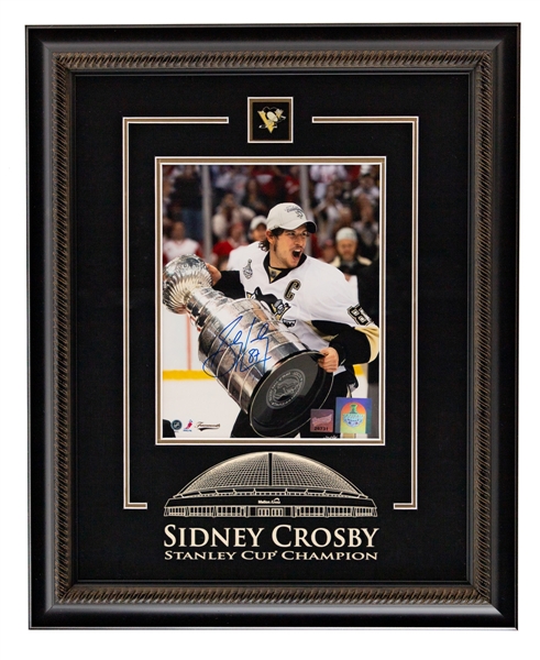 Sidney Crosby Pittsburgh Penguins "Carrying the Cup" Signed Framed Photo Display with Frameworth COA (17 1/2" x 21 1/2")