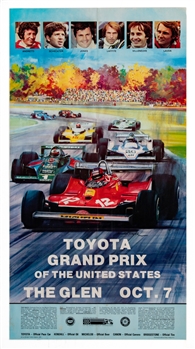 Watkins Glen 1979 and 1980 Original Formula One F1 Posters Featuring Gilles Villeneuve and Mario Andretti Plus 1977 to 1980 US Grand Prix Tickets (11)