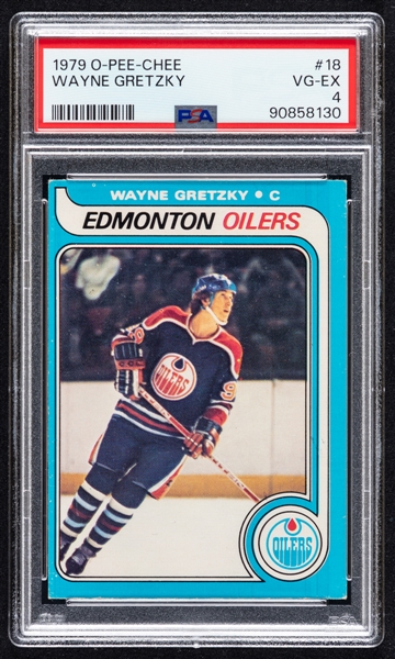 1979-80 O-Pee-Chee Hockey Card #18 HOFer Wayne Gretzky Rookie - Graded PSA 4