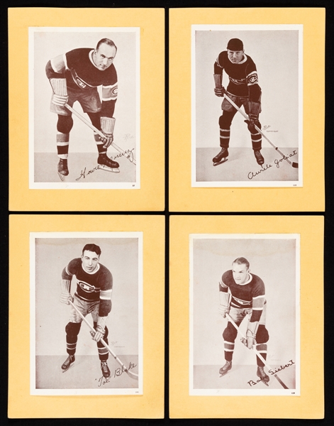 1935-40 Canada Starch Crown Brand Hockey Picture Near Complete Set (47/68) Including HOFers Morenz, Joliat, Blake, Siebert, Worters, Boucher, Bailey, Barry and Voss
