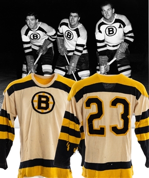 Johnny Peirsons 1951-54 Boston Bruins Game-Worn Wool Jersey - Nice Game Wear and Numerous Team Repairs!