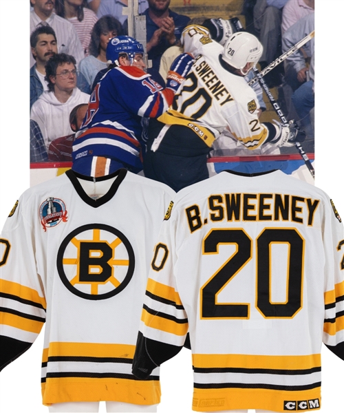 Bob Sweeneys 1989-90 Boston Bruins Game-Worn Stanley Cup Finals Jersey with LOA - 1990 Stanley Cup Finals Patch! - Photo-Matched!